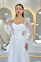 White Lace Fabric Corset Detail Long Slit Evening Dress - 2