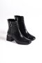Patent Leather Black Zippered Heel Boots with Silver Detail, Shiny Short Simple Classic Bootie - 5