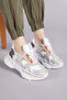Women's White Tile Comfortable Fit High Sole Lace-Up Sneakers - 5