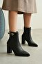 Women's London Thick Heeled Buckle Boots - Black-Leather