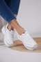 Women's White Gray Comfortable Fit High Sole Lace-Up Sneakers - 5