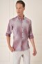Men's Comfort Fit Batik Pattern 100% Linen Claret Red Shirt g 1571