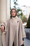 Tricolor Collar Poncho Beige - 6