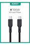 كابل USB-C إلى USB-C مضفر من النايلون مع نواة كيفلر 1.8 متر 100 واط أسود