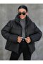 Women's Black Oversized Waterproof Puffer Jacket – Winter Zippered, Fillable, with Pockets - 4