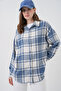 Women's Plaid Pattern Oversized Lumberjack Shirt 3854 Baby Blue - 3
