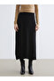 Black Self-Patterned Knit Skirt with Elastic Waist - 2