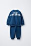 Boy's Cotton Navy Blue and Friends Printed Sweatshirt Tracksuit Set - 2
