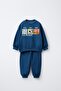 Boy's Cotton Navy Blue and Friends Printed Sweatshirt Tracksuit Set