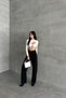 Women's High Waist Palazzochic Wide Leg Baggy Black Jeans - 3