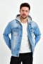Men's Classic Urban Style Denim Hooded Denim Jacket for Daily Use Light Blue