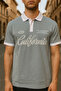 Men's Text Printed Short Sleeve Gray Polo Neck T-Shirt