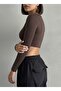 Women's Brown Crop Scuba Fabric Sports Bustier - 4