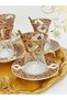 Gold Claret Red Pattern Embroidered Glass Porcelain Tea Set for 6 Persons Premium Porcelain - 3
