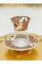 Gold Claret Red Pattern Embroidered Glass Porcelain Tea Set for 6 Persons Premium Porcelain - 8