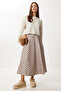 Checkered Midi Flared Skirt Lns0092 Cream Navy Blue - 2