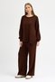 Women's Brown Crew Neck Sweater-Pants Knitwear Set