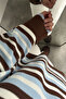 Women's Crew Neck Oversized Knitwear Tunic Sweater Blue Brown Striped - 7