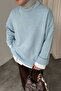 Women's Crew Neck Oversized Knitwear Tunic Sweater Blue - 5