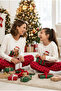 Red Plaid Pattern Cotton Crew Neck Knitted Pajamas Suit 25241126