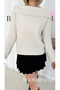 Women's Ecru Shoulder Detail Soft Knit Sweater Madonna Collar – - 2