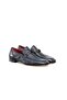 Dark Blue Color Laceless Genuine Leather Men's Shoes