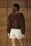 Women's 3 Thread Fleece Lined Hooded Zippered Short Cardigan 3098 - 8