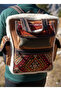 Handwoven Wool & Nubuck Leather Backpack – Kilim Patterned, Lined, with Flap Side Pockets - 2