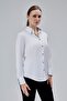 White Cotton Satin Lycra King Striped Fabric and Button Detailed Slim Fit Women's Shirt - 5
