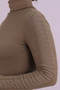 Women's Khaki Turtleneck Sleeve Stripe Soft Textured Blouse Arm-26K001043 - 2