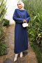 Navy Blue Crew Neck Belted Dress
