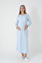Blue Jacquard Shawl Collar Lace Full Length Winter Special Design Maternity Nightgown Nightdress Set - 6