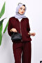 Plum Hooded Zippered Kangaroo Pocket Modal Set - 4