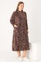 Burgundy Floral Patterned Full-Length Zippered Pocketed Cotton Velvet Judge Maxi Length Collar Plus Size Dress - 4