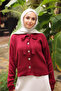 Burgundy Collar Tied Buttoned Knitwear Cardigan - 2