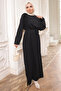 Black Crew Neck Belted Dress