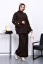 Brown Tunic Trouser Suit with Cuff Detail - 2