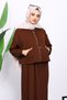 Brown Three Thread Sweat Cardigan Dress Combination Set - 3