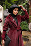 Burgundy Angora Coat with Knitted Sleeves - 3