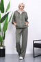 Khaki Hooded Zippered Kangaroo Pocket Modal Set