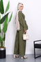 Khaki Snap Fastener Jacket and Trousers Gabardine Suit - 3