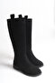 Black Suede Women's Boots Riding Below the Knee Zippered Non-Slip Sole Thick Heeled Horsey - 5