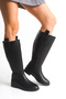 Black Leather Women's Boots Riding Below the Knee Zippered Non-Slip Sole Thick Heeled Horsey - 3