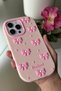 iPhone 16 Pro Max Compatible Pink Bow Pattern Embossed Soft Silicone Case - 5