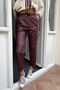 Burgundy Leather Pants with Seam Stitching, Laces, and an Elastic Waistband