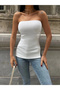 Women's White Strapless Side Slit and Gathered Body Wrap Summer Tunic Blouse