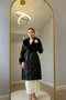 Modiva Leather Coat Suitable for Hijab with Fur on the Sleeves and Collar, Buttoned and Lace-Up - 8