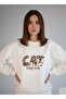 Sweatshirt Oversized Unisex White Crew Neck Mother of Cat Printed