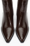 Brown Wrinkled Patent Leather Pointed Toe Zippered Western Cowboy Boots - 4