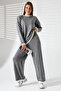 Crew Neck Shepherd Stitched Sweater and Palazzo Knitwear Top and Bottom Set - 4